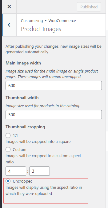 How to change the default square thumbnails of WooCommerce Product Images