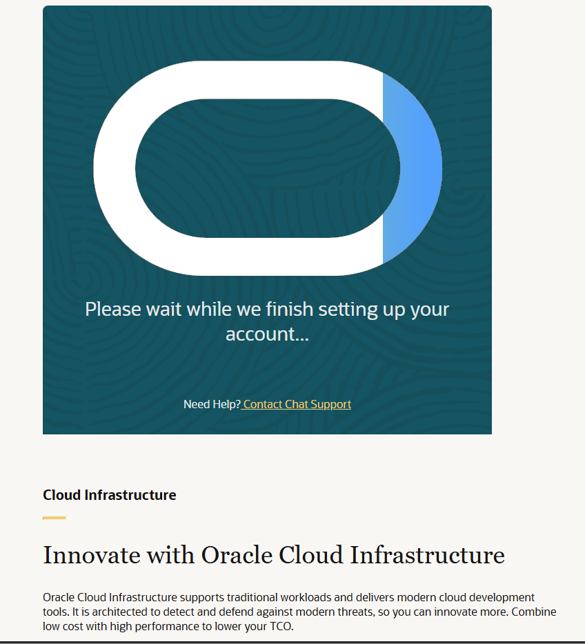 Oracle Cloud Signup Success