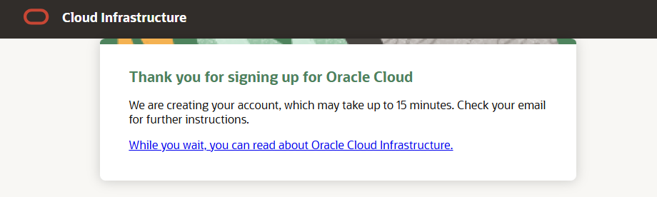 Oracle Cloud Signup Success