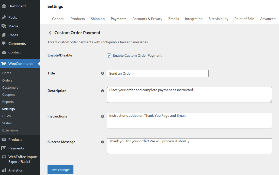 Custom Order Payment Gateway